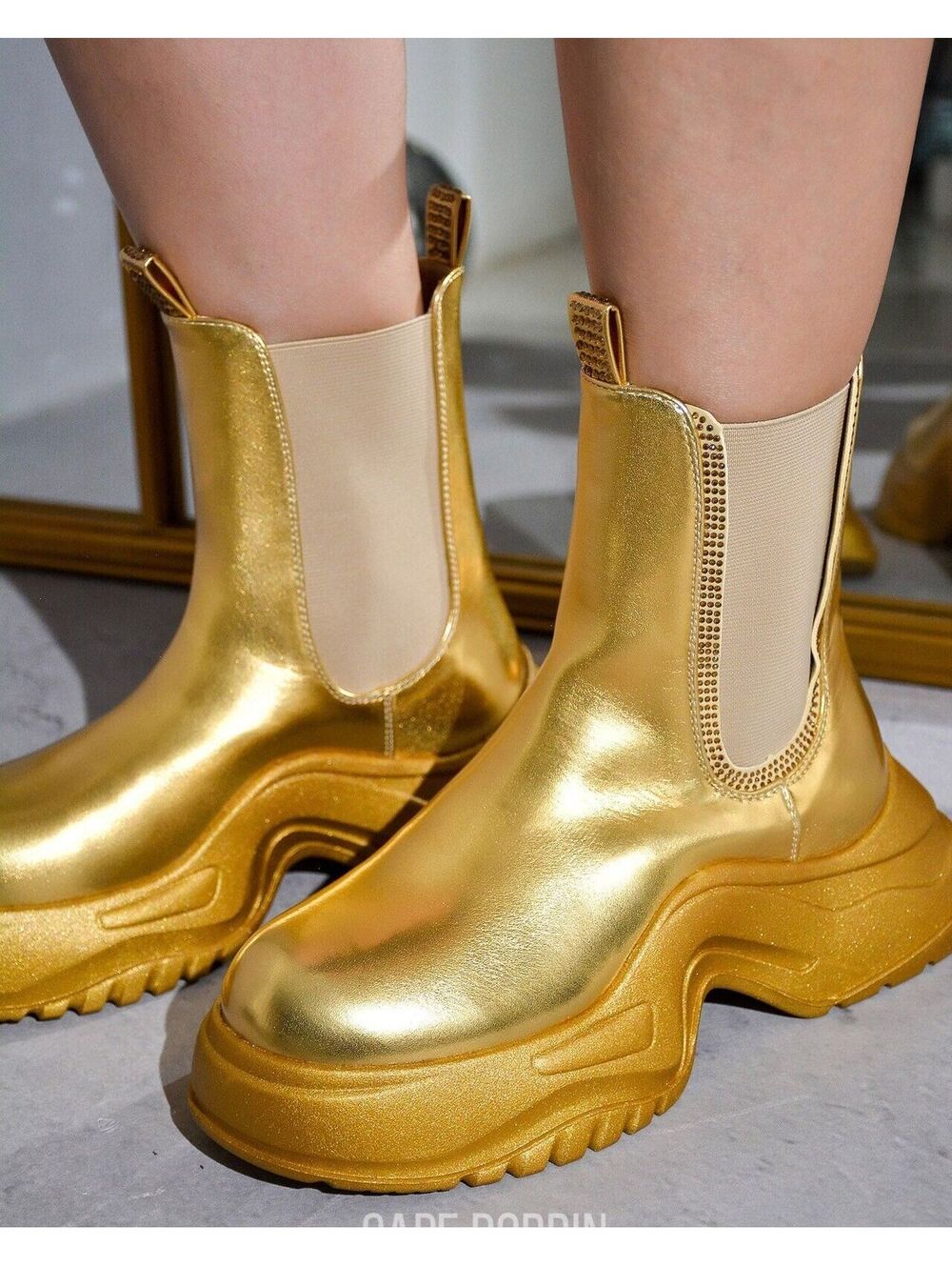 Cape Robbin Sita Rhinestone Metallic Chunky Booties - Gold ($59)